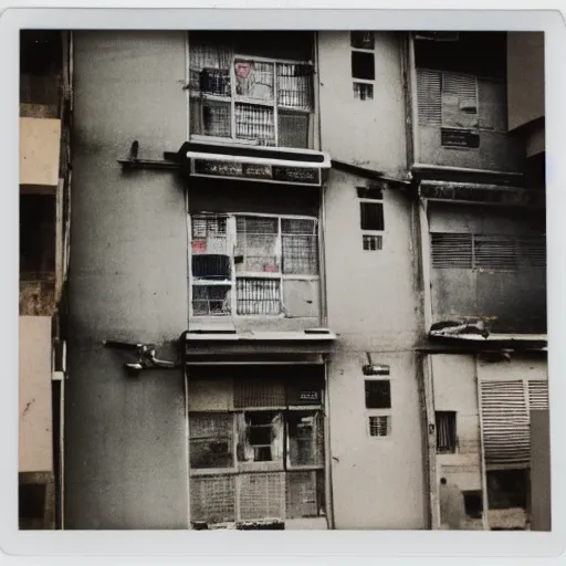 Prompt: polaroid of hong kong slums, apartments, A/C units