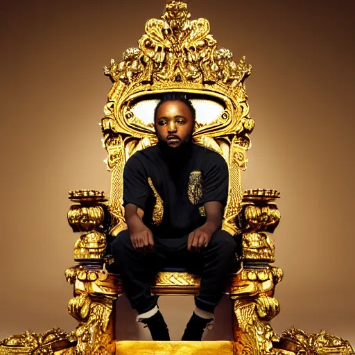 Kendrick lamar sitting on a throne with a golden