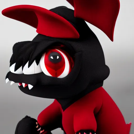 Image similar to a cute fumo plush dwagon imp in a traditional patterned black and red uniform, gothic, vray