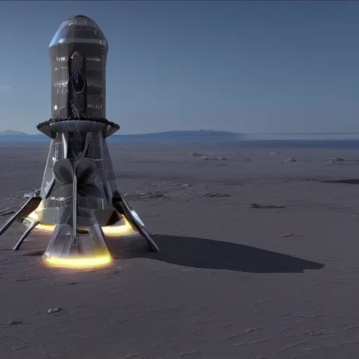 Prompt: futuristic cruise rocket landing on a platform on an asteroid, Unreal Engine 5 render, perfectly detailed