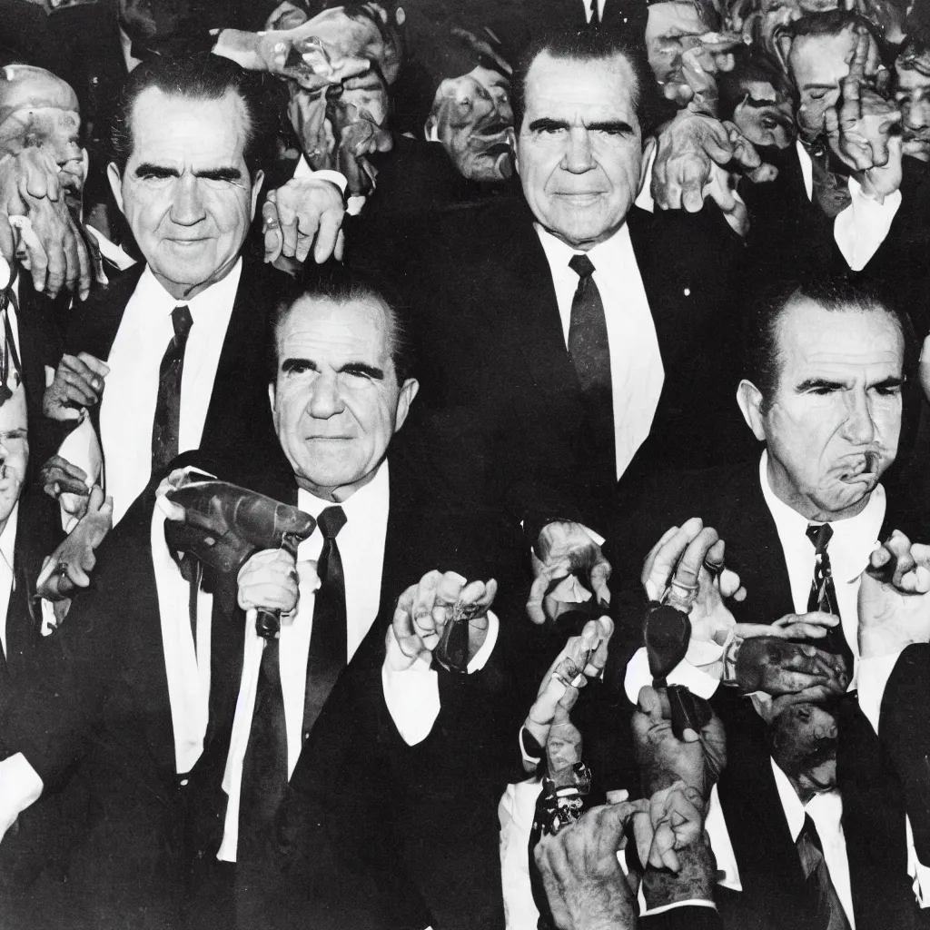 Prompt: richard nixon gangster rap album cover