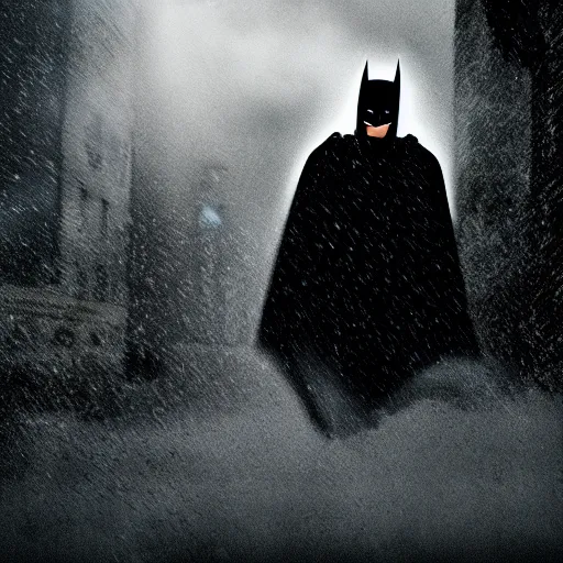 Prompt: michael bay, batman, jerry bruckheimer, batmobile, moody, foggy, rainy, suit, cape, fuji film, kodak, alleyway, batmobile, dark knight, the bat, redshift