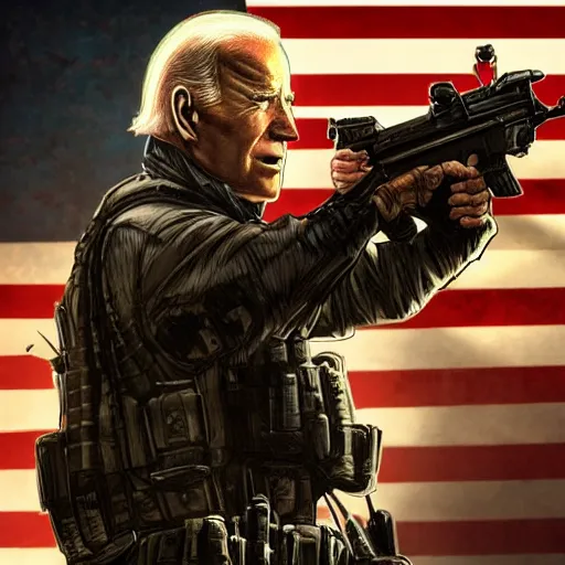 Image similar to joe biden as an evil terrorist, dramatic lighting, cinematic, establishing shot, extremly high detail, photorealistic, cinematic lighting, artstation, style by James Gurney