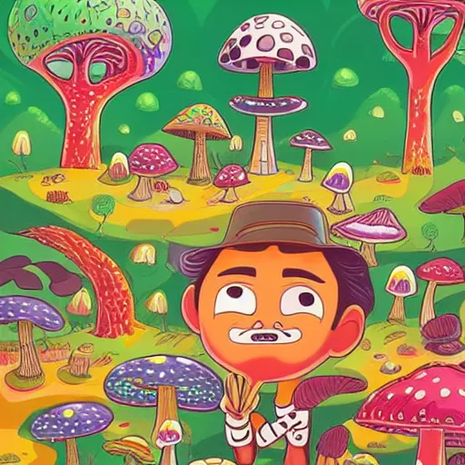 Prompt: Viktor Orbán eating mushrooms by Jeremiah Ketner and Hiroyuki Mitsume-Takahashi and Goro Fujita and Pixar