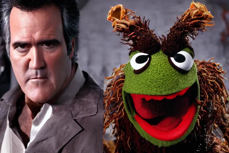 Image similar to Bruce Campbell in Evil Dead muppets