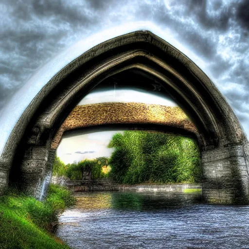 Image similar to a troll living under a medieval bridge realistic 3 5 mm hdr professional photograph