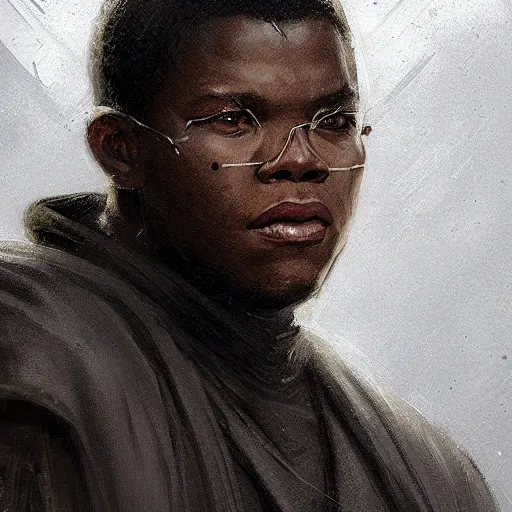 Image similar to portrait of a man by greg rutkowski, old jedi master, black, he looks like john boyega, star wars expanded universe, he is about 6 0 years old, wearing jedi robes, highly detailed portrait, digital painting, artstation, concept art, smooth, sharp foccus ilustration, artstation hq