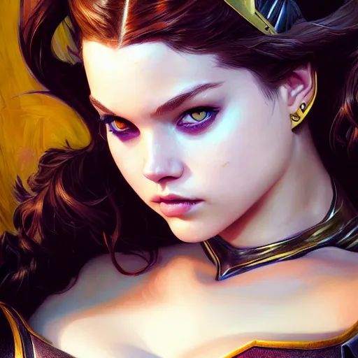 Image similar to beautiful Barbara Palvin as Batgirl, western, closeup, D&D, fantasy, intricate, elegant, highly detailed, digital painting, artstation, concept art, matte, sharp focus, illustration, art by Artgerm and Greg Rutkowski and Alphonse Mucha