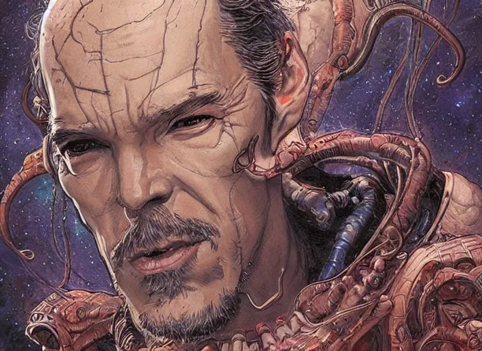 Prompt: a highly detailed alien portrait of stephen strange, james gurney, james jean