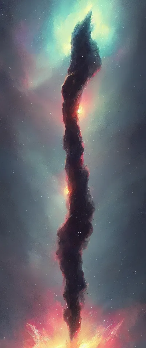 Image similar to A painting of a vertical galaxy trending on artstation in the style of Greg Rutkowski