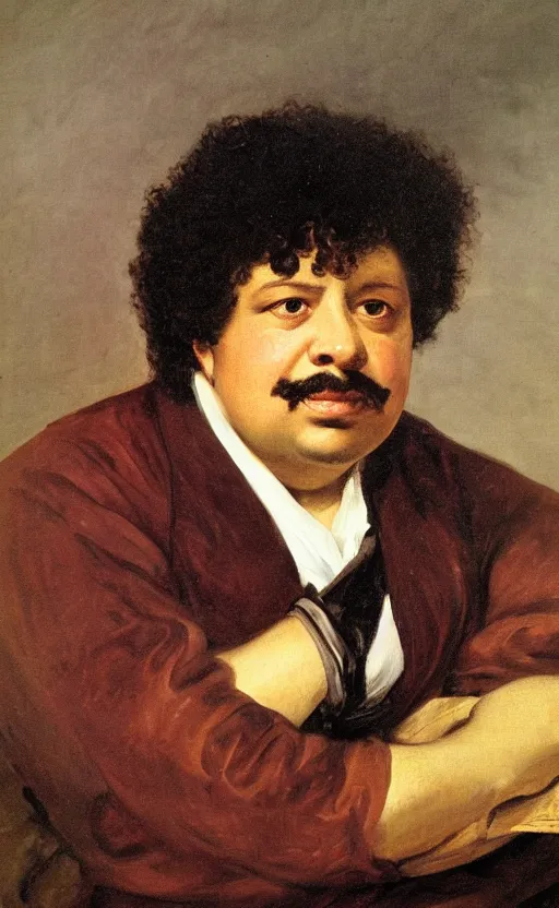 Image similar to Portrait of Alexandre Dumas, oil on canvas, highly detailed, by Delacroix, 8k