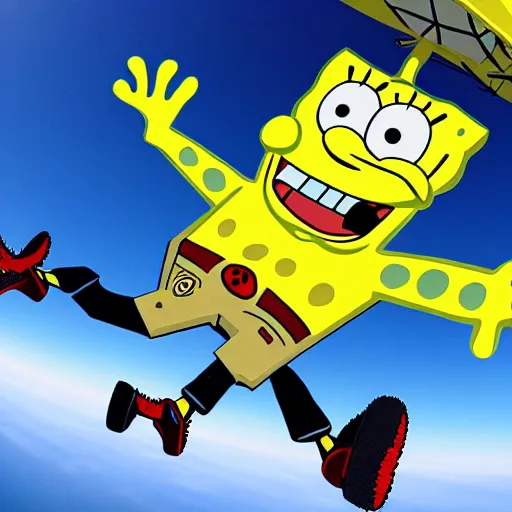 Image similar to SpongeBob skydiving GoPro photo, photograph, hyper detailed, 4k