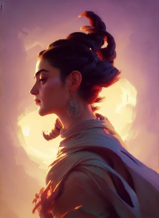 Image similar to side portrait, maya ali, wind sorcerer, gloomhaven, organic painting, hard edges, luminescent, octane render, by greg manchess, huang guangjian, gil elvgren, sachin teng, greg rutkowski, jesper ejsing, rhads, ilya kuvshinov, cushart krenz