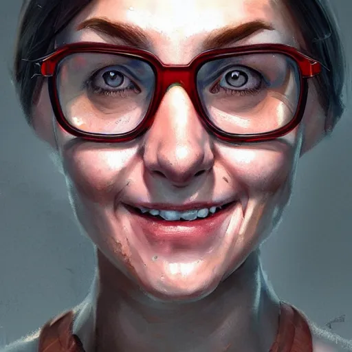 Image similar to gordon freeman as a smiling woman, hd shot, digital portrait,, artstation, comic style, by artgerm, jakub rozalski and charlie bowater