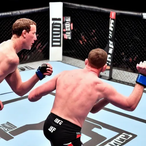 Image similar to mark zuckerberg fighting jeff bezos in the octagon ufc