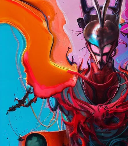 Image similar to Tim Burtons style Warframe by Alex Pardee and Nekro and Petros Afshar, and James McDermott,unstirred paint, vivid color, cgsociety 4K