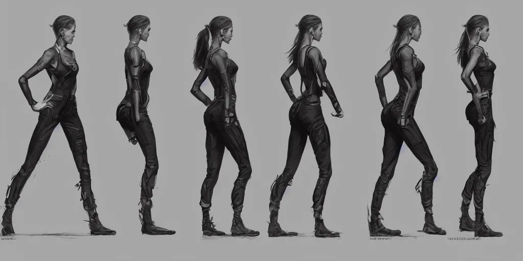 Image similar to tough halston sage running cycle, character sheet, fine details, concept design, contrast, kim jung gi, greg rutkowski, trending on artstation, 8 k, full body, turnaround, front view, back view, ultra wide angle