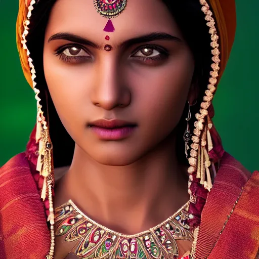 Prompt: a portrait of a young beautiful indian lady, highly detailed, cinematic lighting, hyperrealistic, 4 k