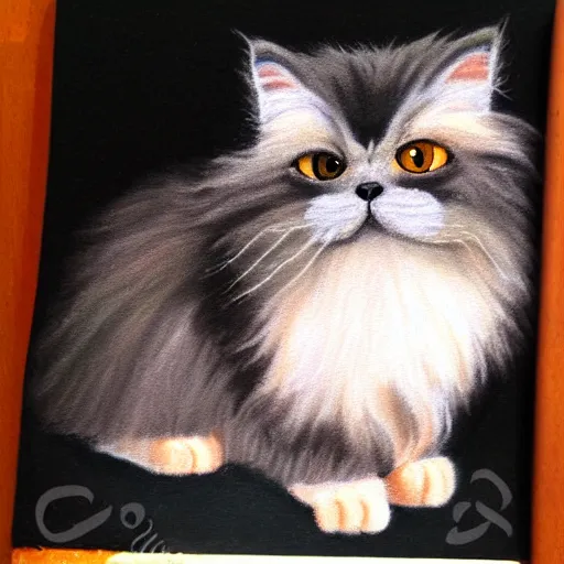 Prompt: crayon painting of a persian cat