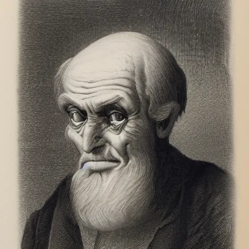 Image similar to a lithograph of an old man with scary eyes