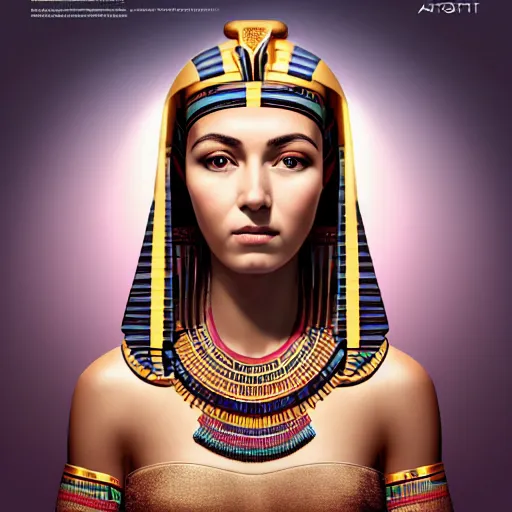 Prompt: high-quality beautifully done centered portrait of a pretty female from an Ancient Egypt::trending on artstation, featured on behance::art by Artgerm and Alessio Albi and Heather Theurer::natural lighting, identical eyes, beautiful eyes medium shot, slender symmetrical face and body, hyper-detailed, single face, insanely detailed and intricate, 4K, 8K