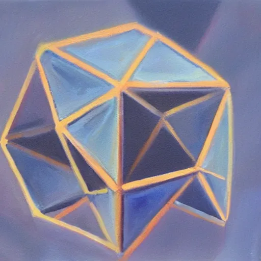 Prompt: an oil painting of an accurate icosahedron