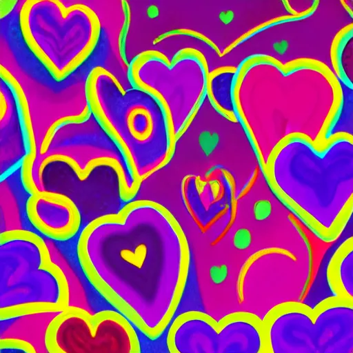 Image similar to a highly detailed digital painting of kitschy purple hearts in flames, inspired by lisa frank, dali, matisse, klee, bosch, david hockney, trending on artstation, 4 k