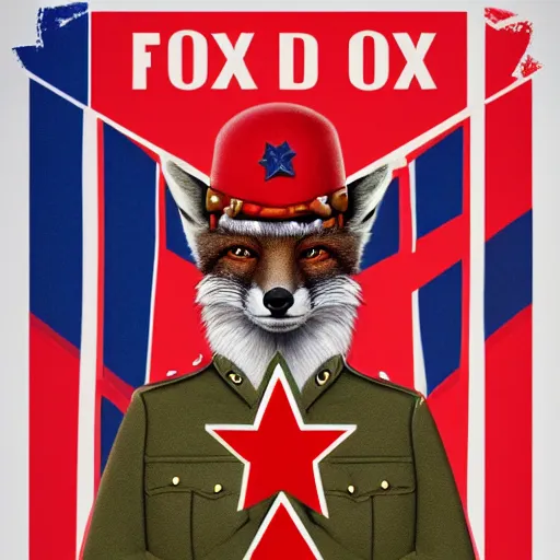 Image similar to fox animal dressed as a soldier in the style of a patriotic propaganda poster