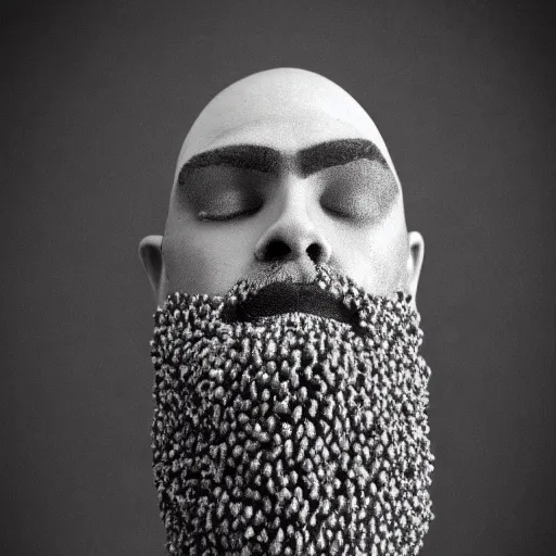 Prompt: a man with a beard made of ants
