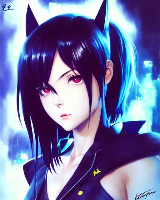 Image similar to portrait anime batman cosplay girl cute - fine - face, pretty face, realistic shaded perfect face, fine details. anime. realistic shaded lighting by katsuhiro otomo ghost - in - the - shell, magali villeneuve, artgerm, rutkowski jeremy lipkin and giuseppe dangelico pino and michael garmash and rob rey