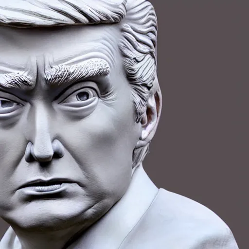 Image similar to a sculpture of Donald trump made by Donatello, marble