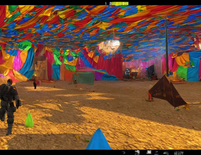 Prompt: CS:GO screenshot of walter white and jesse pinkman in a vibrant colourful circus tent, HD, full screen, first person, screen capture, video games