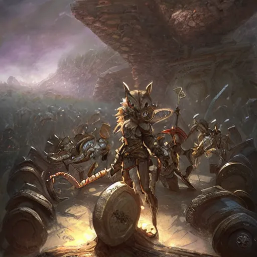 Prompt: dungeons and dragons fantasy painting, close order phalanx of mice spartans, 3 0 0, whimsical and cute, anime inspired, by brain froud jessica rossier and greg rutkowski