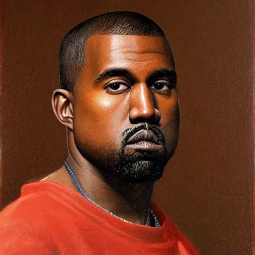 Image similar to a renaissance painting of kanye west, portrait view, oil paint