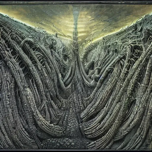 Image similar to an organic landscape, by h.r Giger, large sense of scale