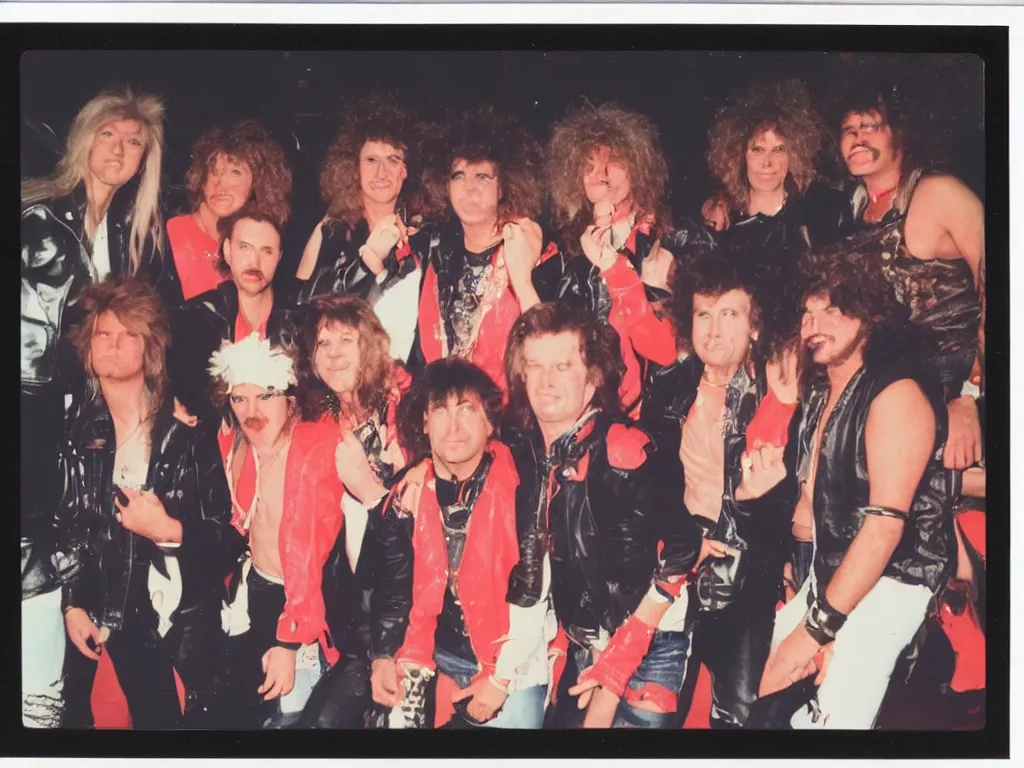 Image similar to 80s polaroid colour flash photograph of 80s rock stage show