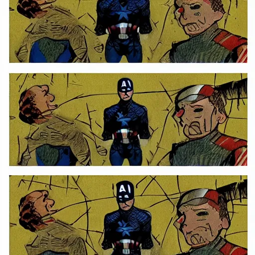 Prompt: captain america before and after, comic by van gogh