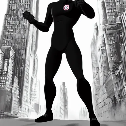 Image similar to very detailed full body concept character portrait illustration of saitama in new york city doing an action pose, action scene, digital illustration, concept art, matte painting, digital painting, illustration, amazing value control, 8 k, ultra detailed, in the style of sony pictures animation, minimal artifacts, rubber suit, graphic style