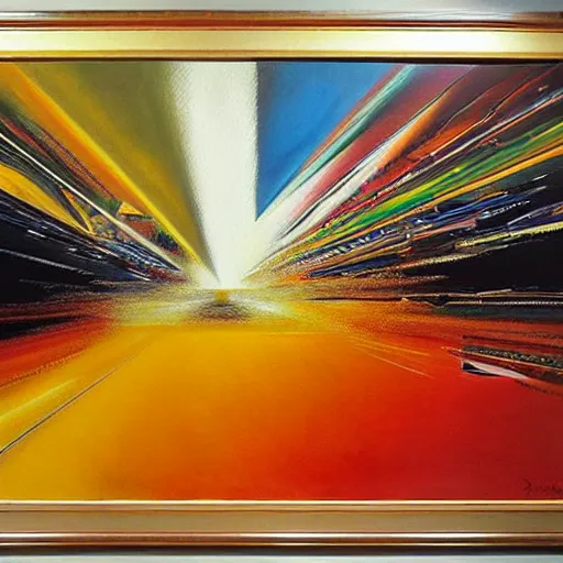 Image similar to abstract art representing momentum, oil painting by john berkey and gabriel dawe, masterwork