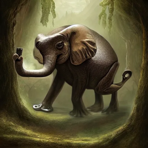 Image similar to frog - elephant creature, fantasy art, matte painting