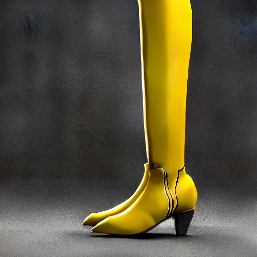 Image similar to knee high boots inspired by bananas, design, sharp focus, very detailed, 4 k, octane render, photo taken by nikon