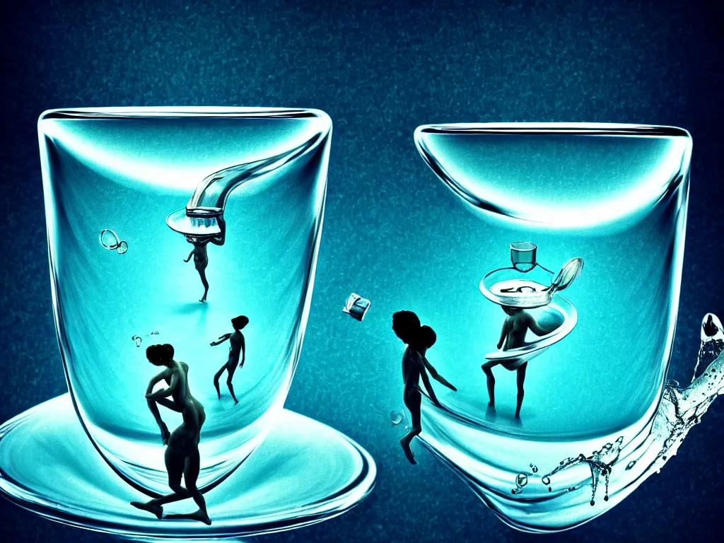 Image similar to highly detailed photo of life inside a cup of water, trending on deviantart, neo surrealism, sharp focus, a lot of little details, octane, masterpiece, art by max ernst