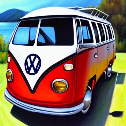 Image similar to a detailed oil painting of a vw bus