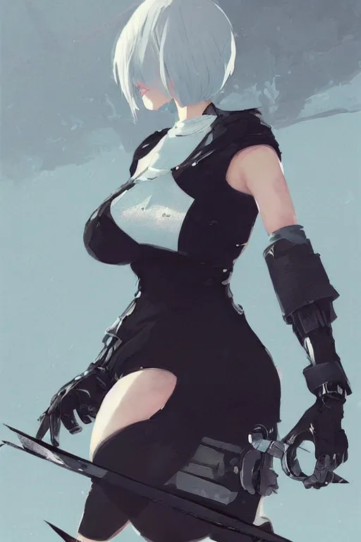 Prompt: a ultradetailed beautiful portrait panting of 2 b from nier automata, by conrad roset, greg rutkowski and makoto shinkai trending on artstation