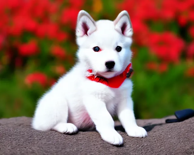 Image similar to 3 5 mm lens sony a 3 shot red husky pup adorable 4 k ultra - hd