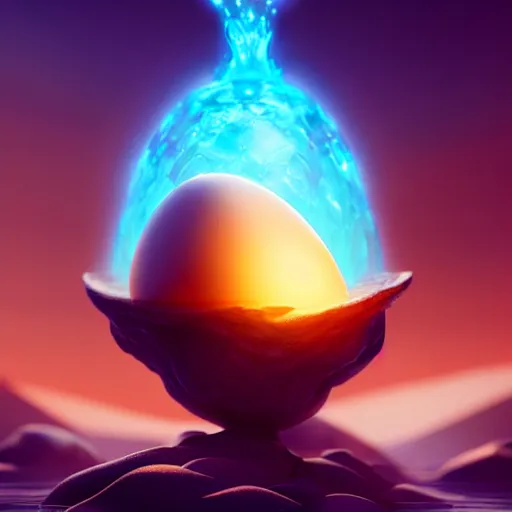 Image similar to magic ice phoenix egg, rock and sand around, peter mohrbacher style, ray tracing, cinematic, digital art, realistic, octane render