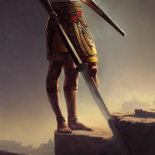 Prompt: a dramatic epic ethereal portrait of an ancient Egyptian soldier, full body with dynamic pose, male, detailed face, cinematic lighting, highly detailed oil on canvas painting by Greg Rutkowski, winning-award digital art trending on Artstation H 1024 W 832