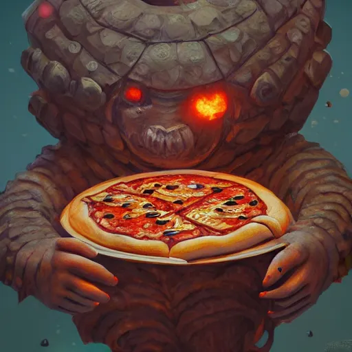 Image similar to ultra realistic illustration of pizza golem, intricate, fantasy italy, elegant, highly detailed, digital painting, artstation, concept art, smooth, sharp focus, illustration, art by tim mcburnie and conar cross and anato finnstark