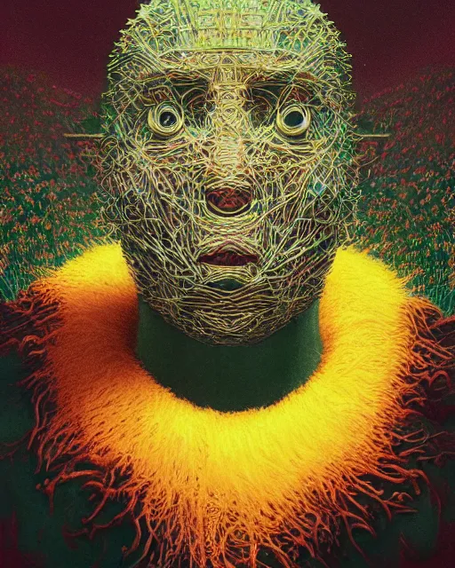 Image similar to portrait of Tennis Ball Monster intricate abstract. intricate artwork. by Tooth Wu, wlop, beeple, dan mumford. mulholland drive by david lynch, dune by david lynch, octane render, trending on artstation, greg rutkowski very coherent symmetrical artwork. cinematic, hyper realism, high detail, octane render, 8k, iridescent accents