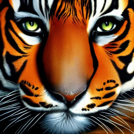 Image similar to an oil painting of floppa with the pattern of tigers fur, tiger stripes, domestic caracal, cat, strong, dramatic impactful colors, by artgerm, hd, hdr, ue 5, ue 6, unreal engine 5, cinematic 4 k wallpaper, 8 k, ultra detailed, gta 5 cover art, high resolution, artstation, award winning